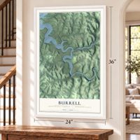 Burrell, Armstrong County, Pennsylvania map, 24 x 36 inch print in a white frame by a staircase