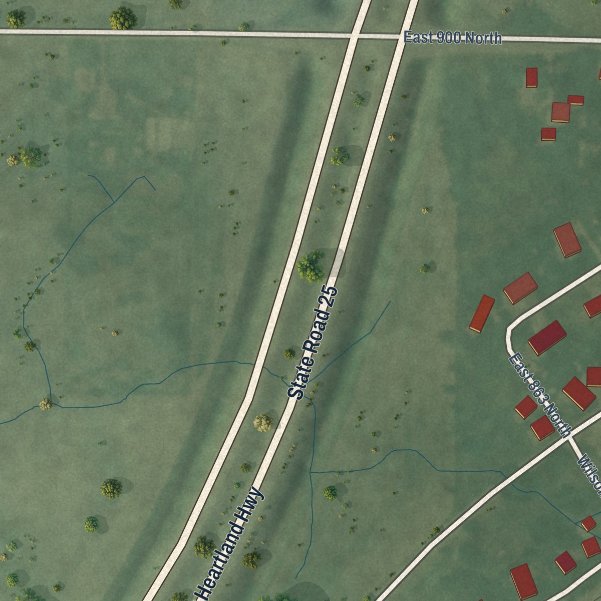 Second close-up of the map of Burrows, Indiana print showing more streets and buildings