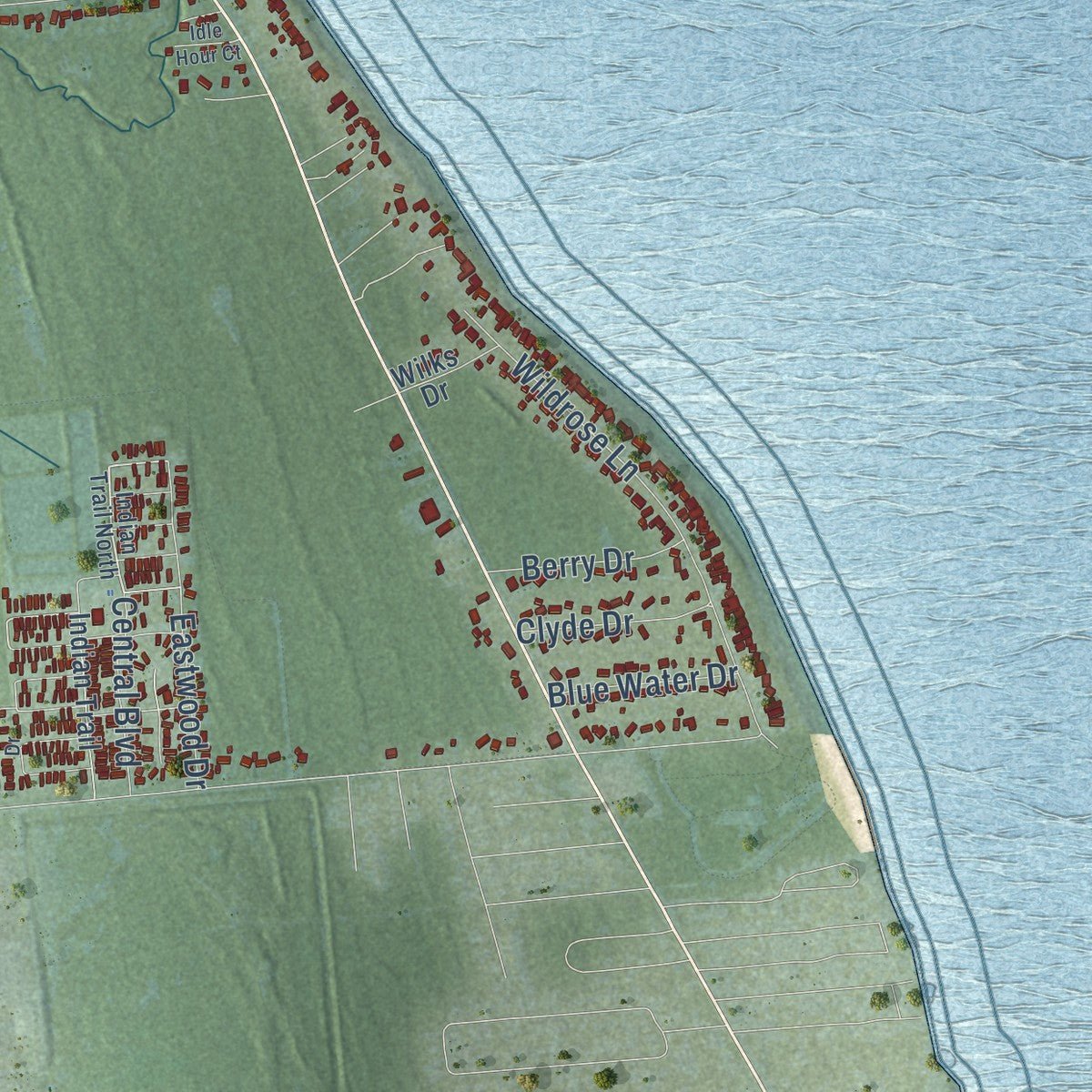Second close-up of the map of Burtchville, Michigan print showing more streets and buildings