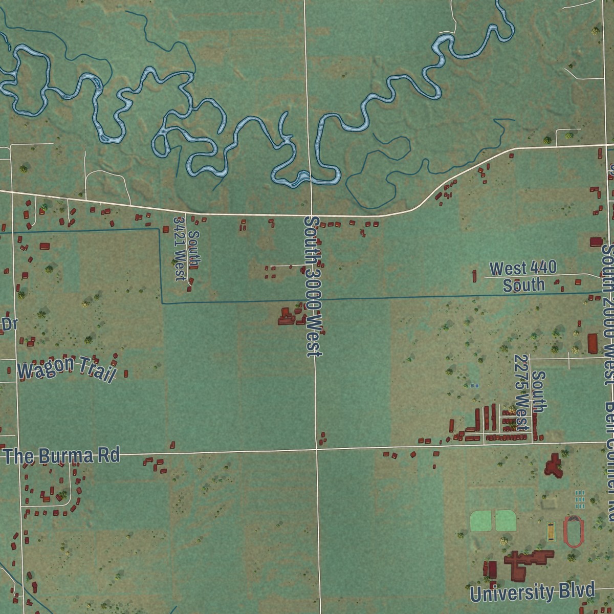 Second close-up of the map of Burton, Idaho print showing more streets and buildings