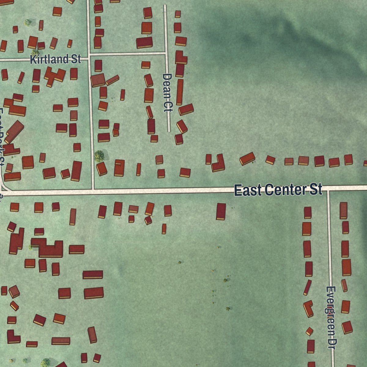 Second close-up of the map of Burton, Ohio print showing more streets and buildings