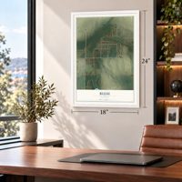Bush, Illinois map, 18 x 24 inch print in a white frame in a home office