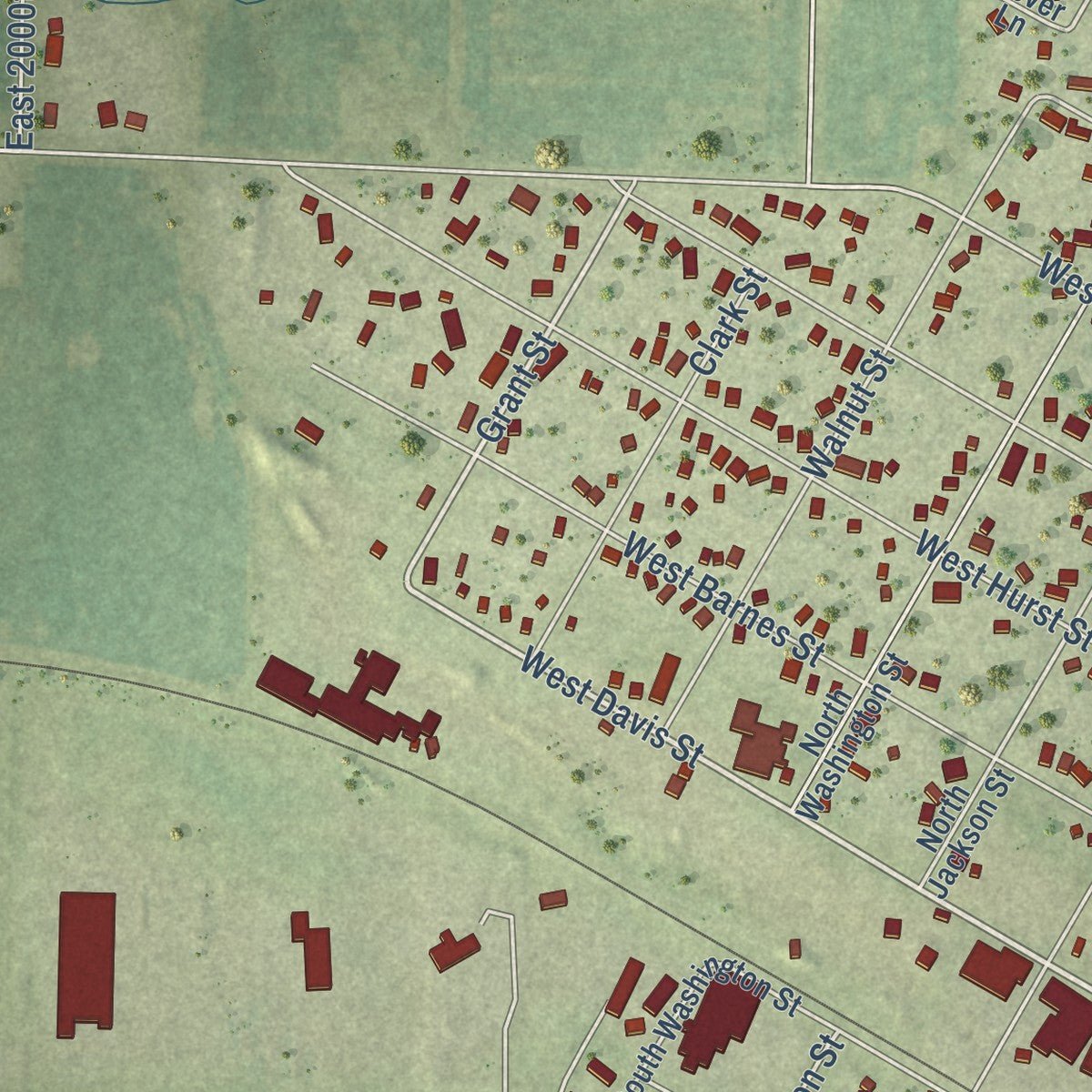 Second close-up of the map of Bushnell, Illinois print showing more streets and buildings