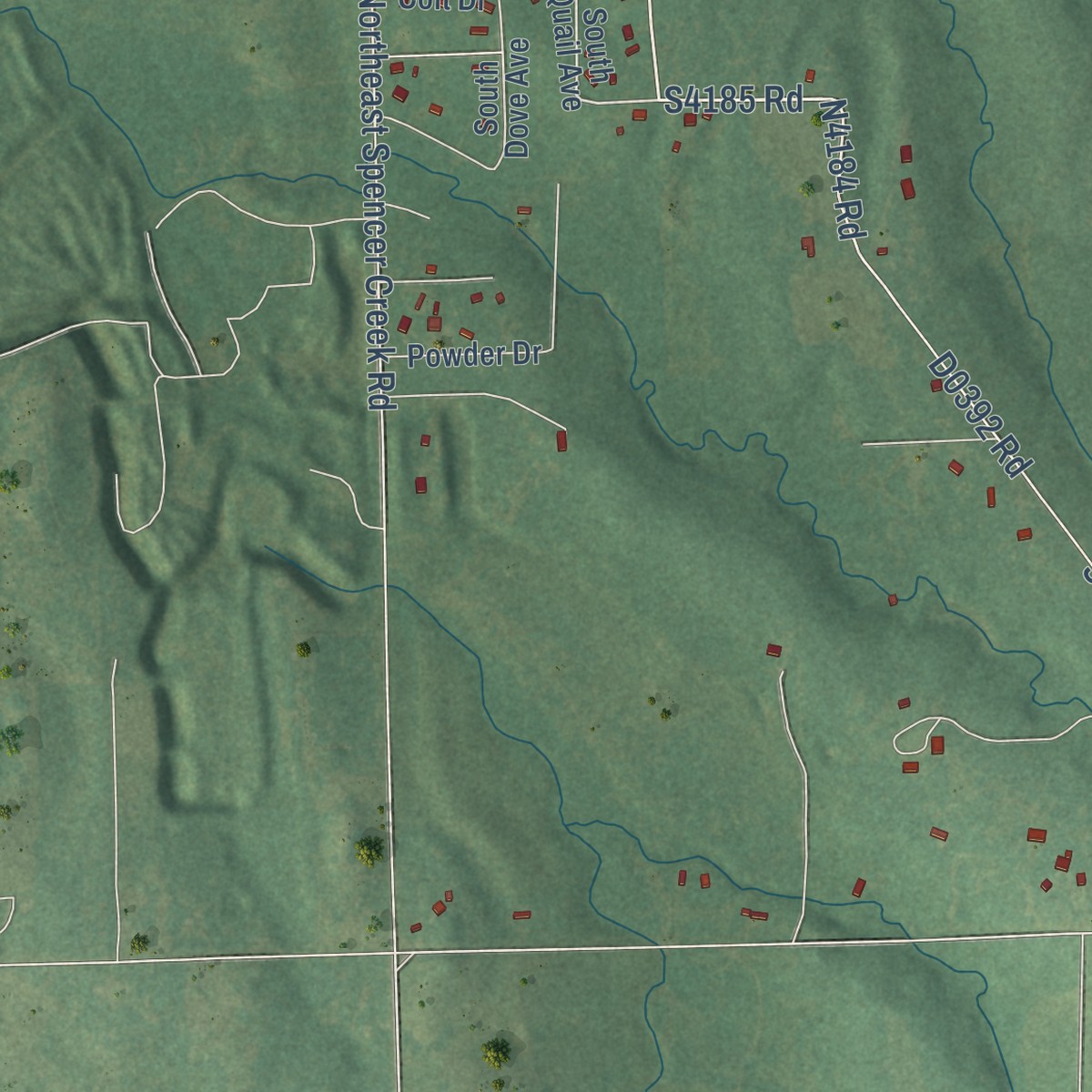 Second close-up of the map of Bushyhead, Oklahoma print showing more streets and buildings