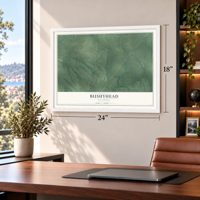 Bushyhead, Oklahoma map, 18 x 24 inch print in a white frame in a home office
