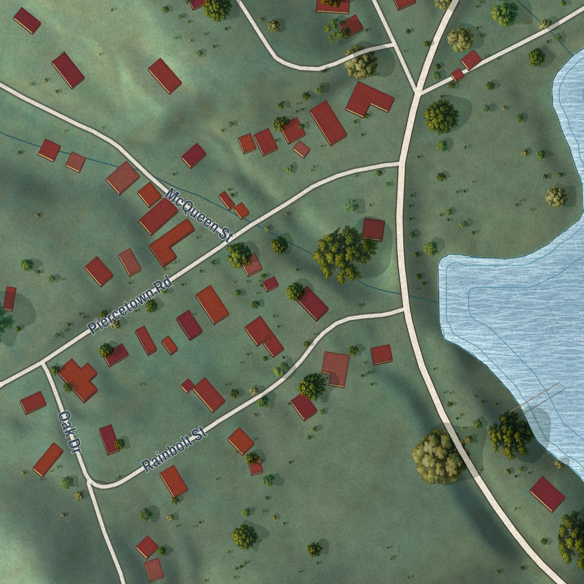 Second close-up of the map of Butler, Tennessee print showing more streets and buildings