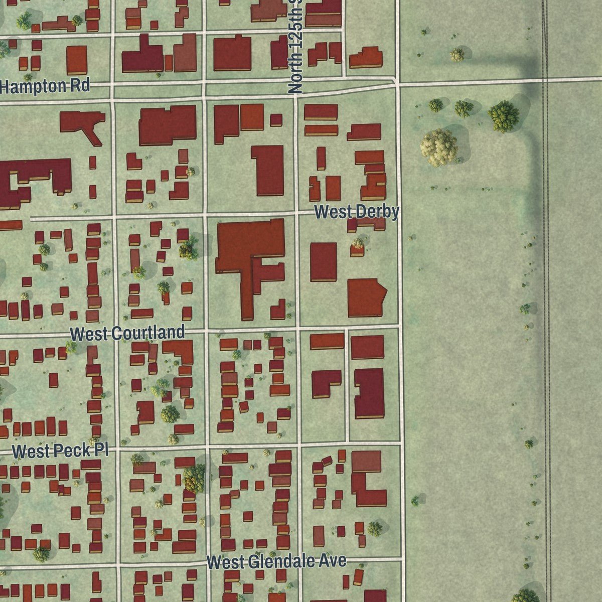 Second close-up of the map of Butler, Waukesha County, Wisconsin print showing more streets and buildings