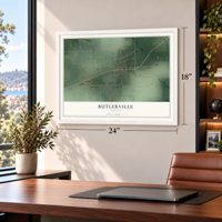 Butlerville, Indiana map, 18 x 24 inch print in a white frame in a home office
