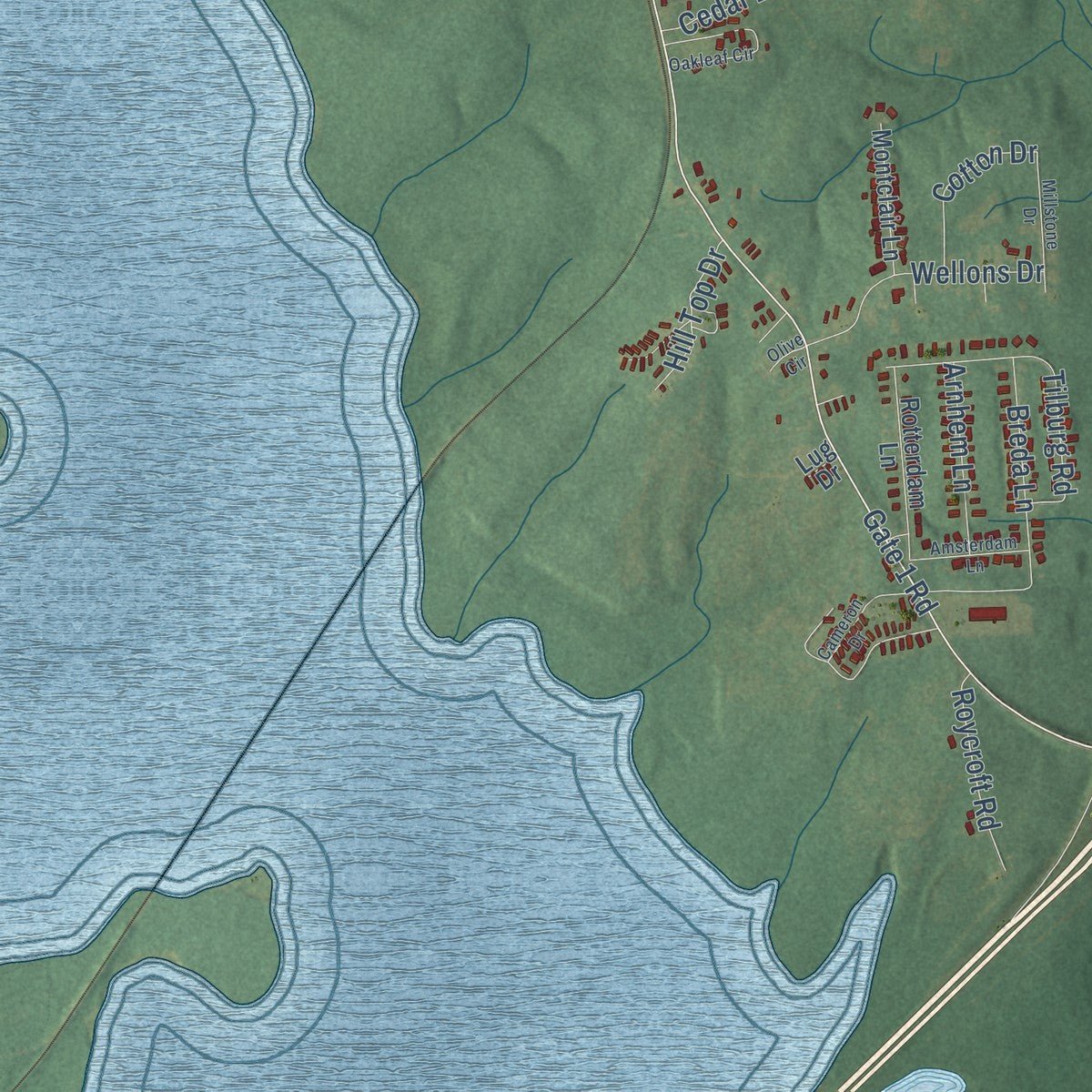 Second close-up of the map of Butner, North Carolina print showing more streets and buildings