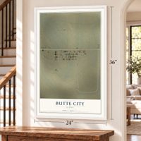 Butte City, Idaho map, 24 x 36 inch print in a white frame by a staircase