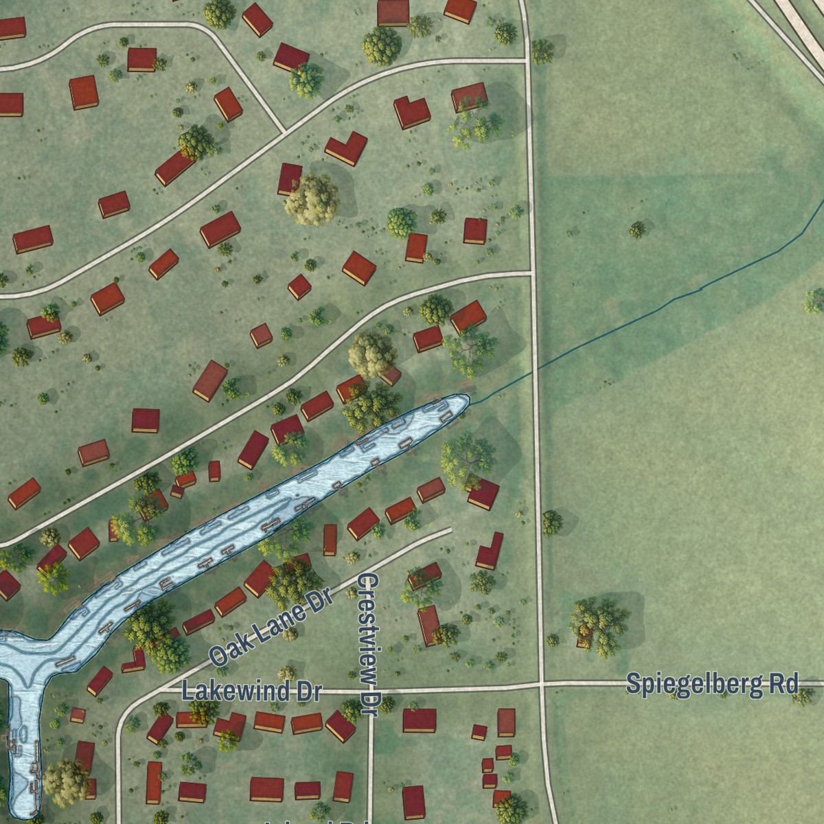 Second close-up of the map of Butte des Morts, Wisconsin print showing more streets and buildings