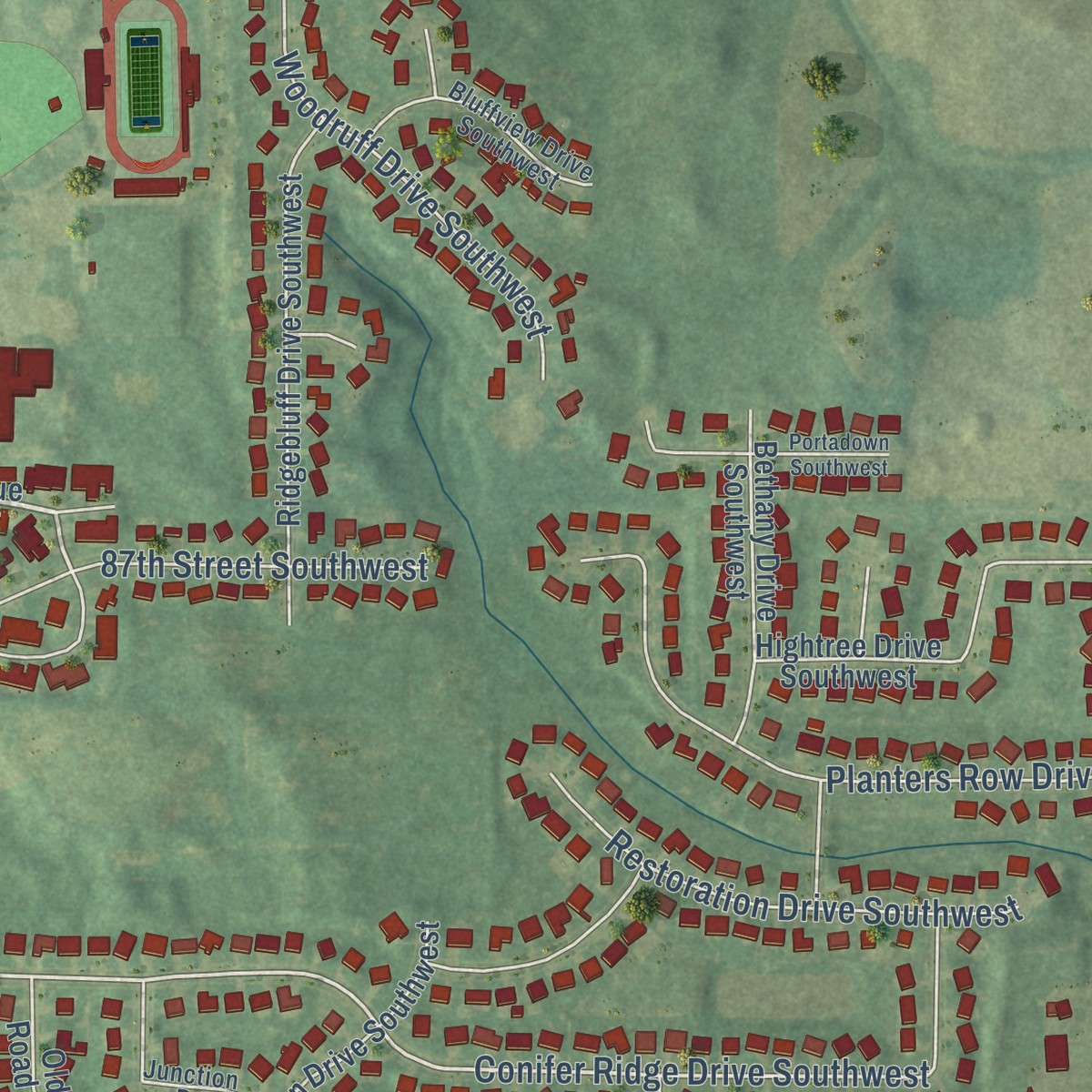 Second close-up of the map of Byron Center, Michigan print showing more streets and buildings