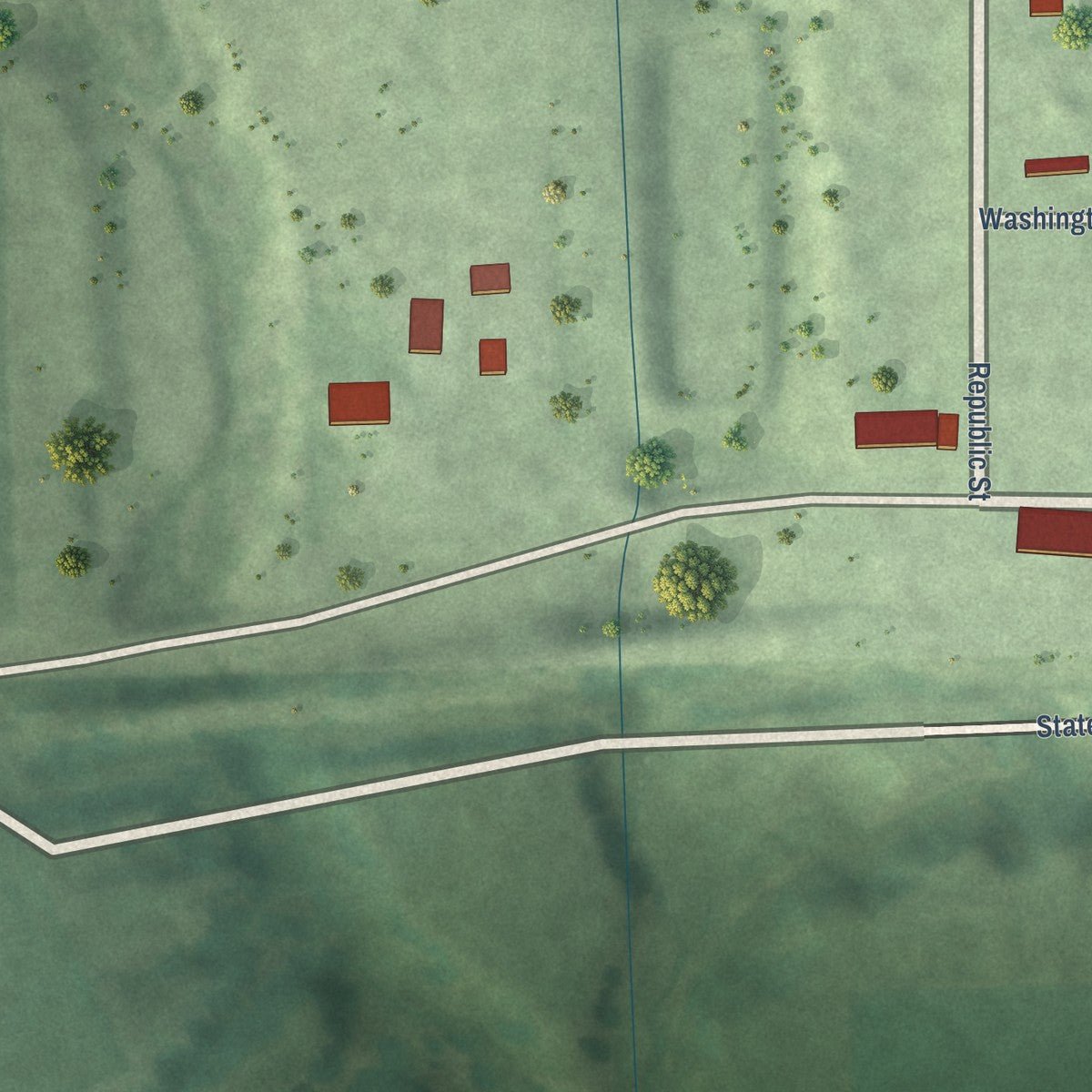 Second close-up of the map of Byron, Nebraska print showing more streets and buildings