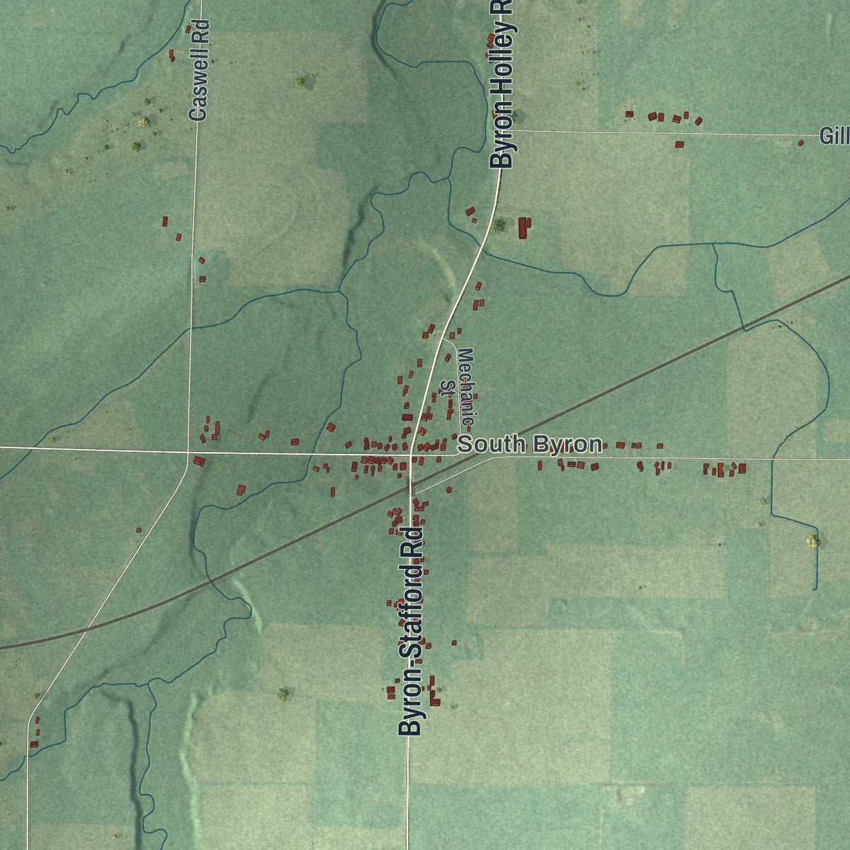 Second close-up of the map of Byron, New York print showing more streets and buildings