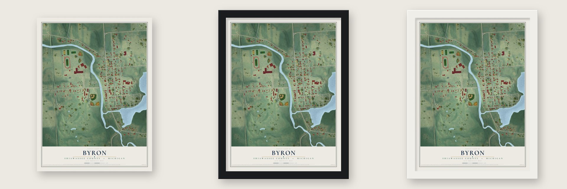 Byron, Shiawassee County, Michigan map unframed, in a black wood frame and in a white wood frame