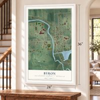 Byron, Shiawassee County, Michigan map, 24 x 36 inch print in a white frame by a staircase