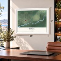 Byron, Wyoming map, 18 x 24 inch print in a white frame in a home office