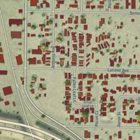 Second close-up of the map of Bystrom, California print showing more streets and buildings