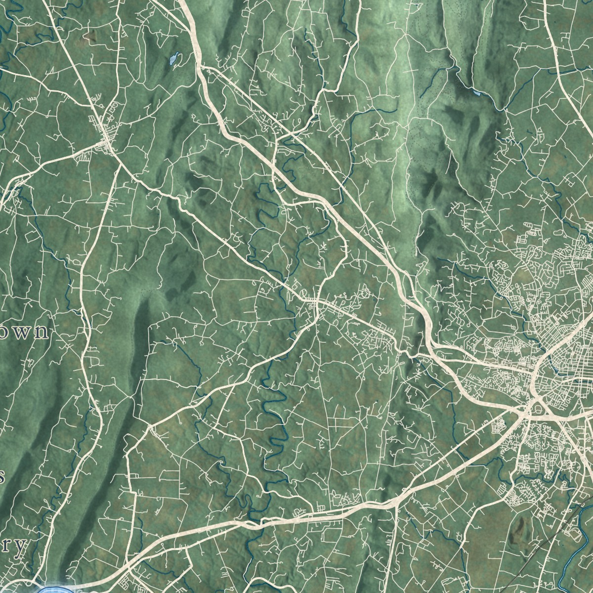 Second close-up of the map of C&O Canal, Maryland print showing more streets and buildings