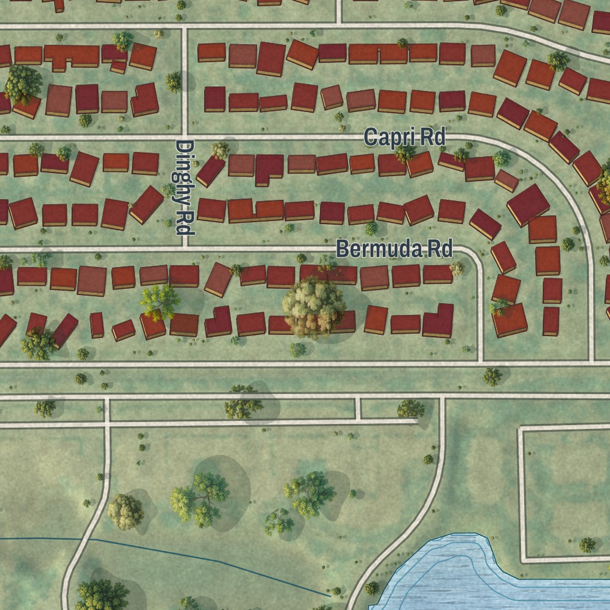 Second close-up of the map of Cabana Colony, Florida print showing more streets and buildings