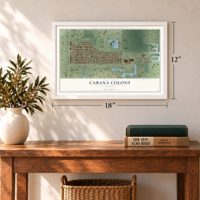 Cabana Colony, Florida map, 12 x 18 inch print in a white frame in an entryway