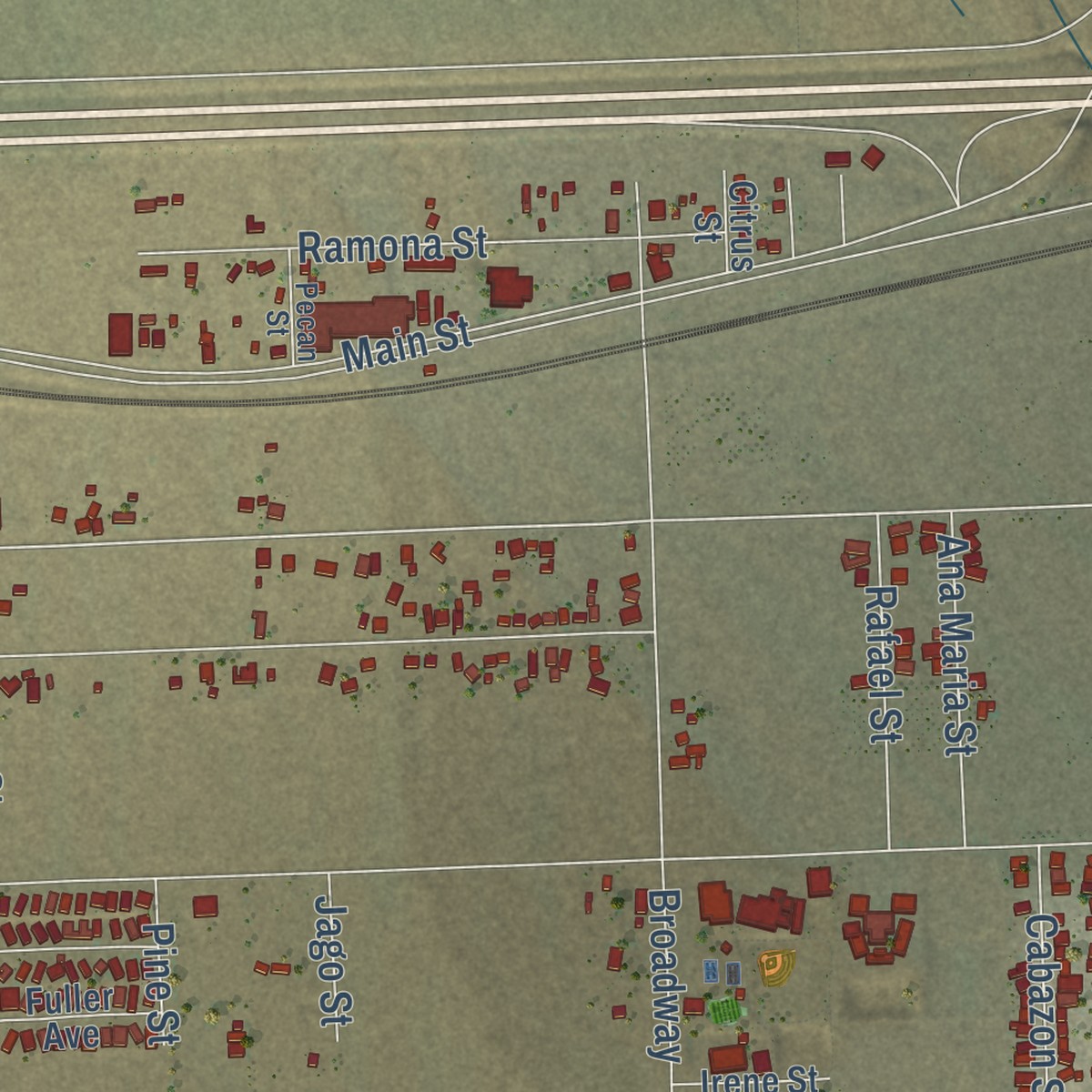 Second close-up of the map of Cabazon, California print showing more streets and buildings