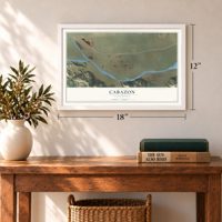 Cabazon, California map, 12 x 18 inch print in a white frame in an entryway