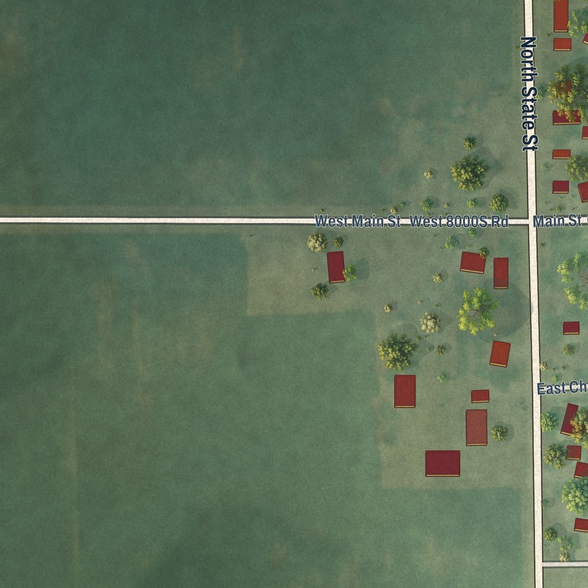 Second close-up of the map of Cabery, Illinois print showing more streets and buildings