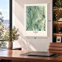 Cabot, Vermont map, 18 x 24 inch print in a white frame in a home office
