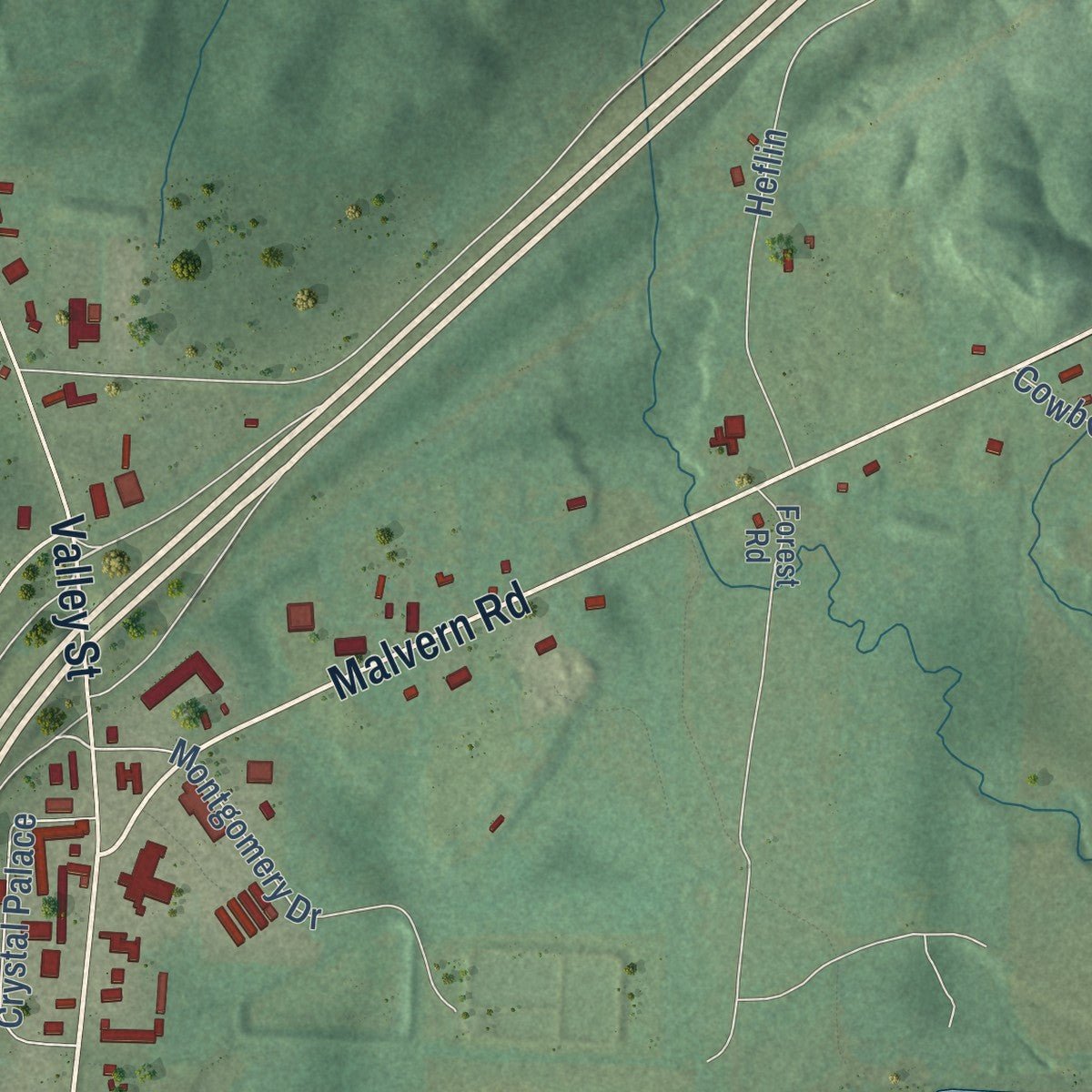 Second close-up of the map of Caddo Valley, Arkansas print showing more streets and buildings
