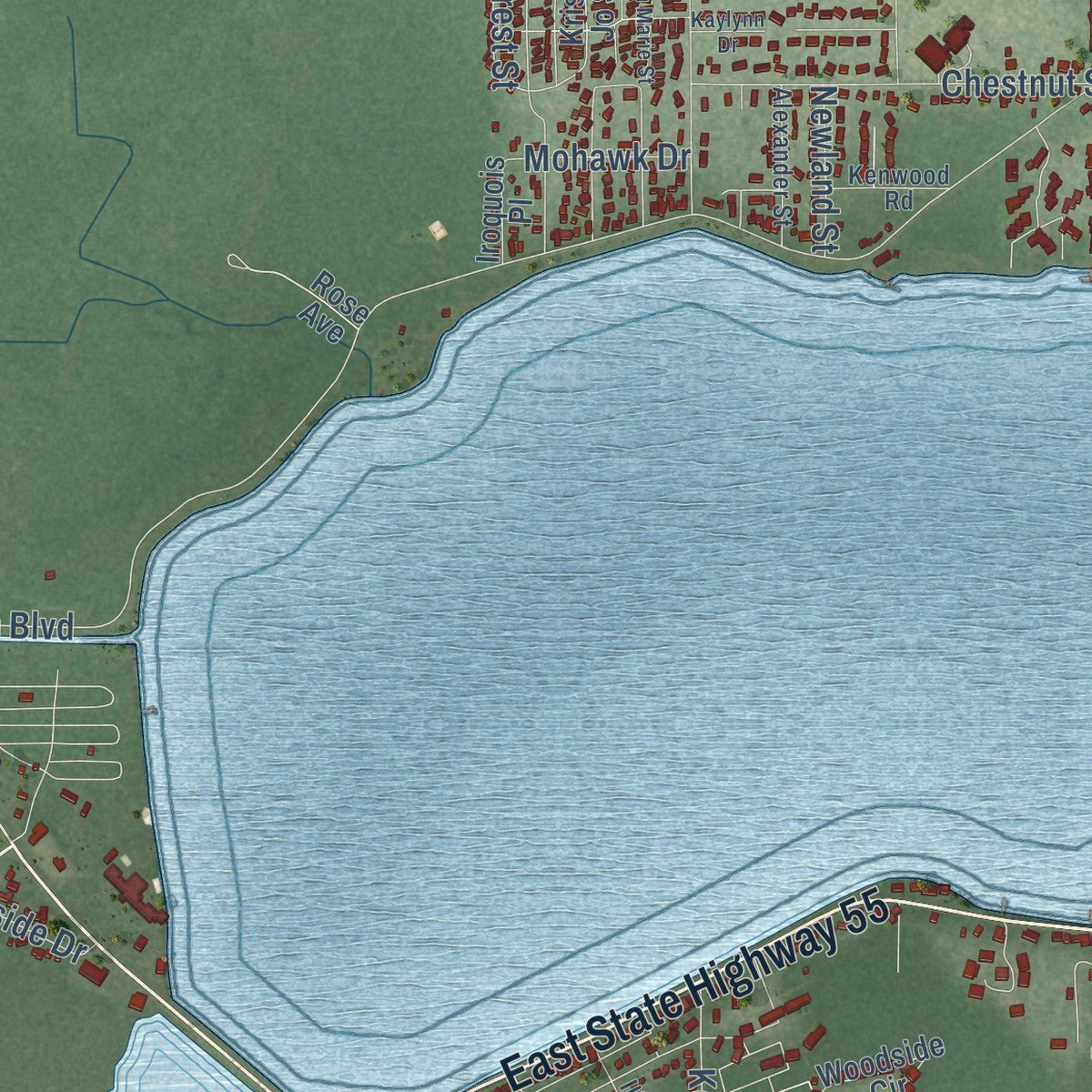 Second close-up of the map of Cadillac, Michigan print showing more streets and buildings