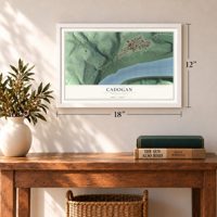Cadogan, Pennsylvania map, 12 x 18 inch print in a white frame in an entryway