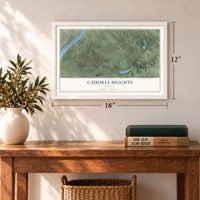 Cahokia Heights, Illinois map, 12 x 18 inch print in a white frame in an entryway