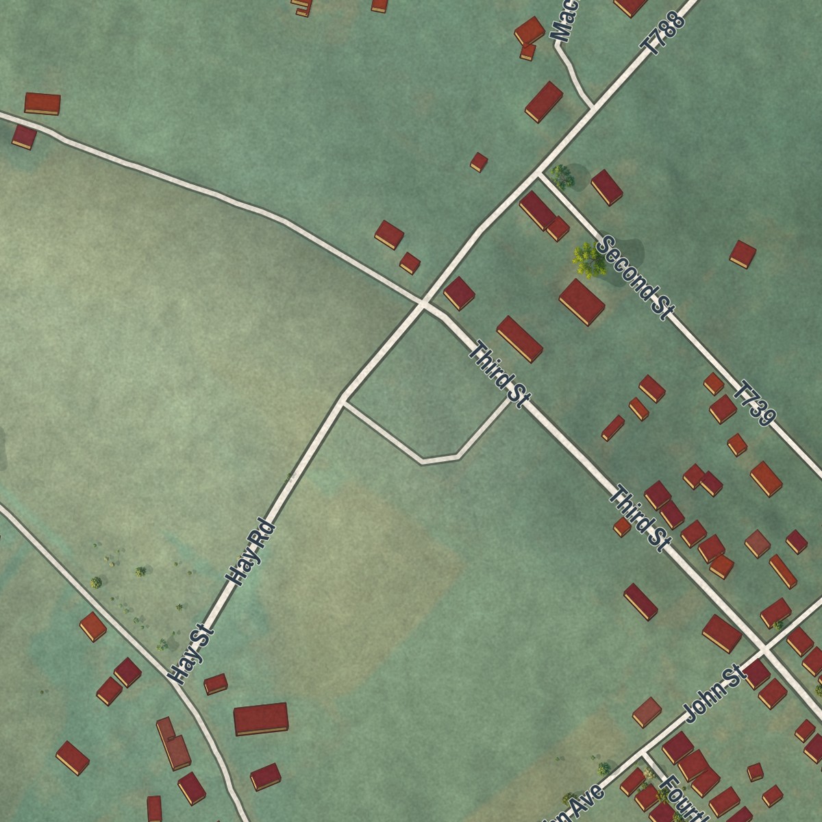 Second close-up of the map of Cairnbrook, Pennsylvania print showing more streets and buildings