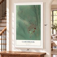 Cairnbrook, Pennsylvania map, 24 x 36 inch print in a white frame by a staircase
