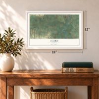 Cairo, Oregon map, 12 x 18 inch print in a white frame in an entryway