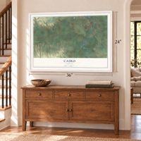 Cairo, Oregon map, 24 x 36 inch print in a white frame above a dresser by a staircase