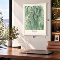 Calais, Vermont map, 18 x 24 inch print in a white frame in a home office