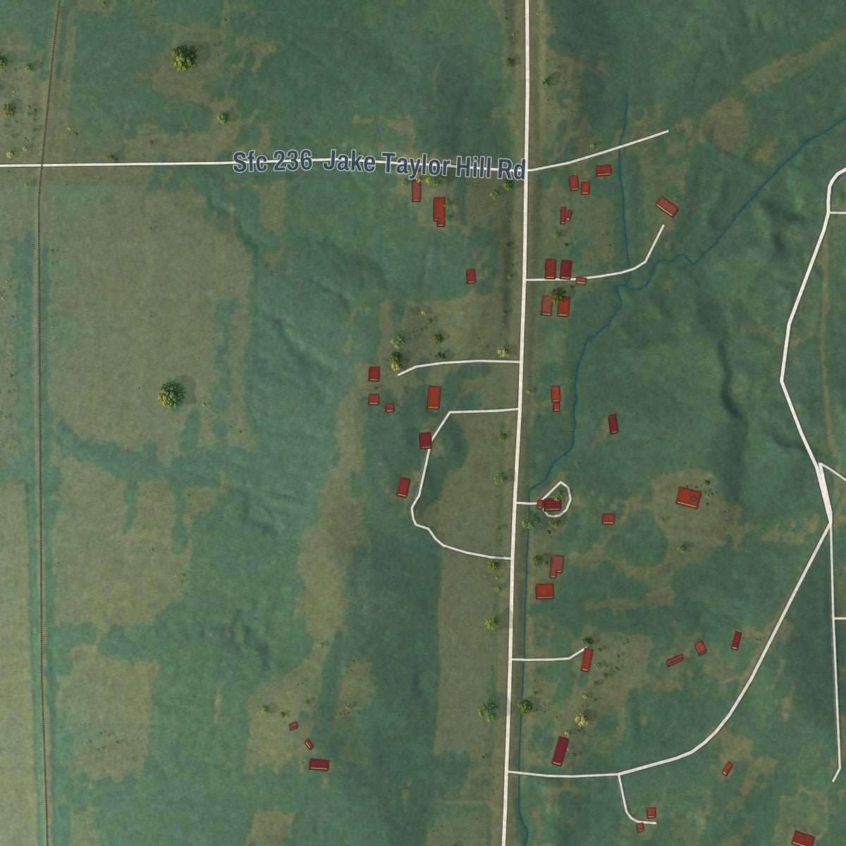 Second close-up of the map of Caldwell, Arkansas print showing more streets and buildings