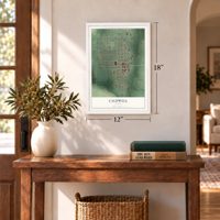 Caldwell, Kansas map, 12 x 18 inch print in a white frame in an entryway
