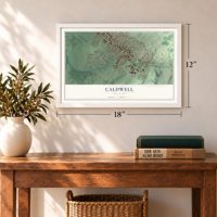 Caldwell, New Jersey map, 12 x 18 inch print in a white frame in an entryway