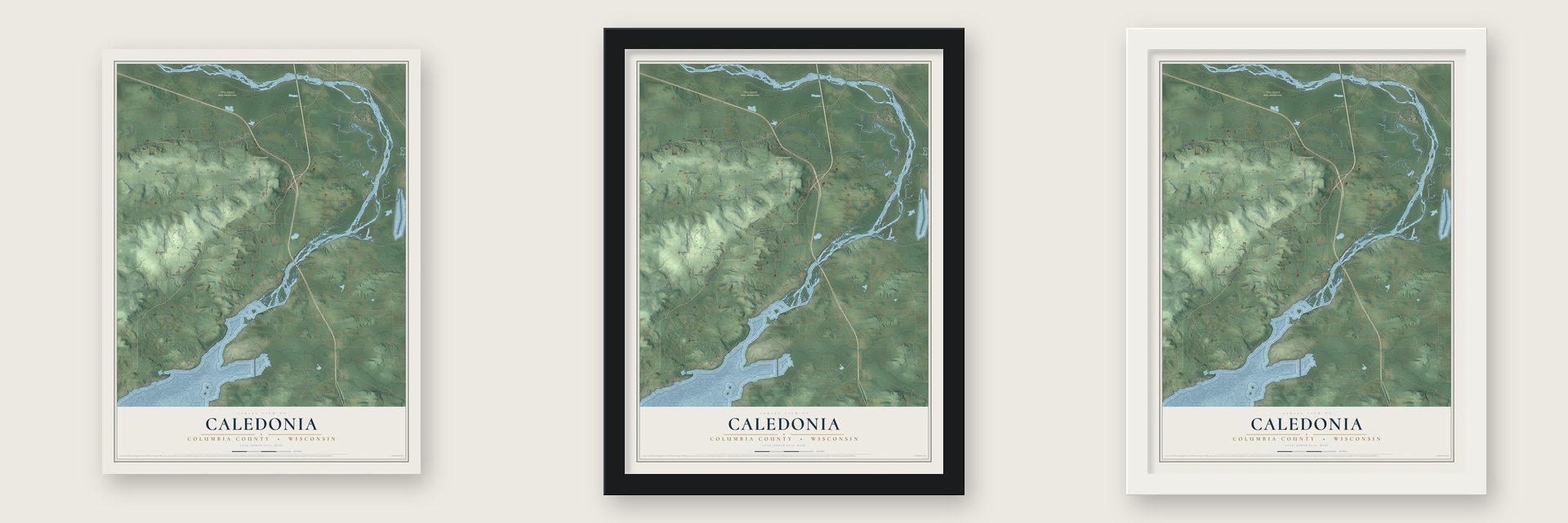 Caledonia, Columbia County, Wisconsin map unframed, in a black wood frame and in a white wood frame