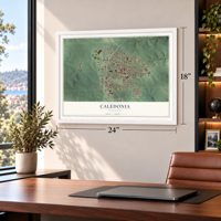 Caledonia, Minnesota map, 18 x 24 inch print in a white frame in a home office