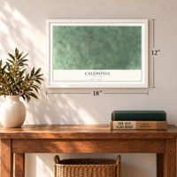 Caledonia, New York map, 12 x 18 inch print in a white frame in an entryway