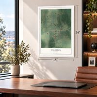 Calhoun, Missouri map, 18 x 24 inch print in a white frame in a home office