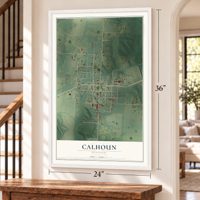 Calhoun, Missouri map, 24 x 36 inch print in a white frame by a staircase