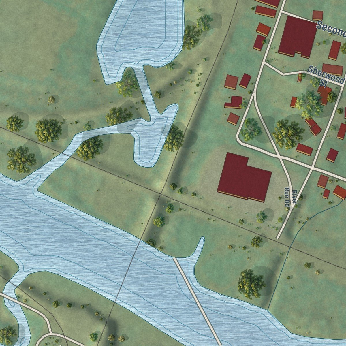 Second close-up of the map of Calhoun, Tennessee print showing more streets and buildings
