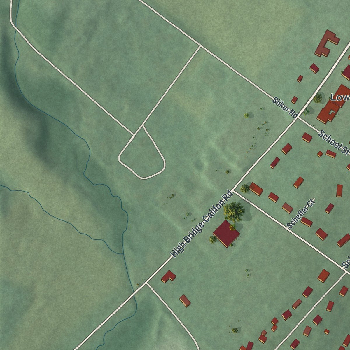 Second close-up of the map of Califon, New Jersey print showing more streets and buildings