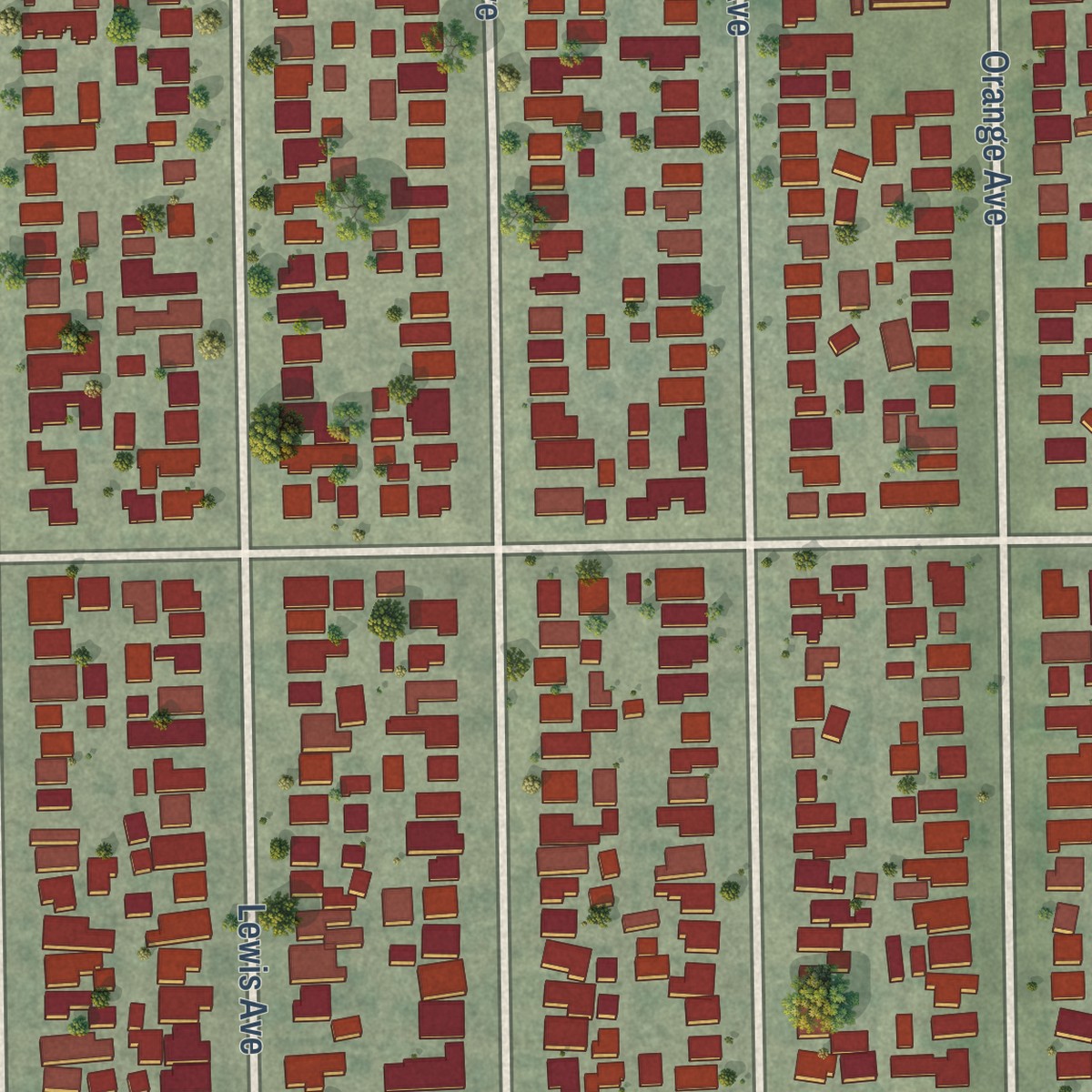 Second close-up of the map of California Heights, California print showing more streets and buildings