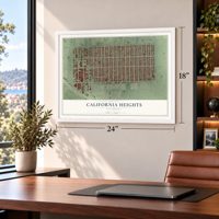 California Heights, California map, 18 x 24 inch print in a white frame in a home office